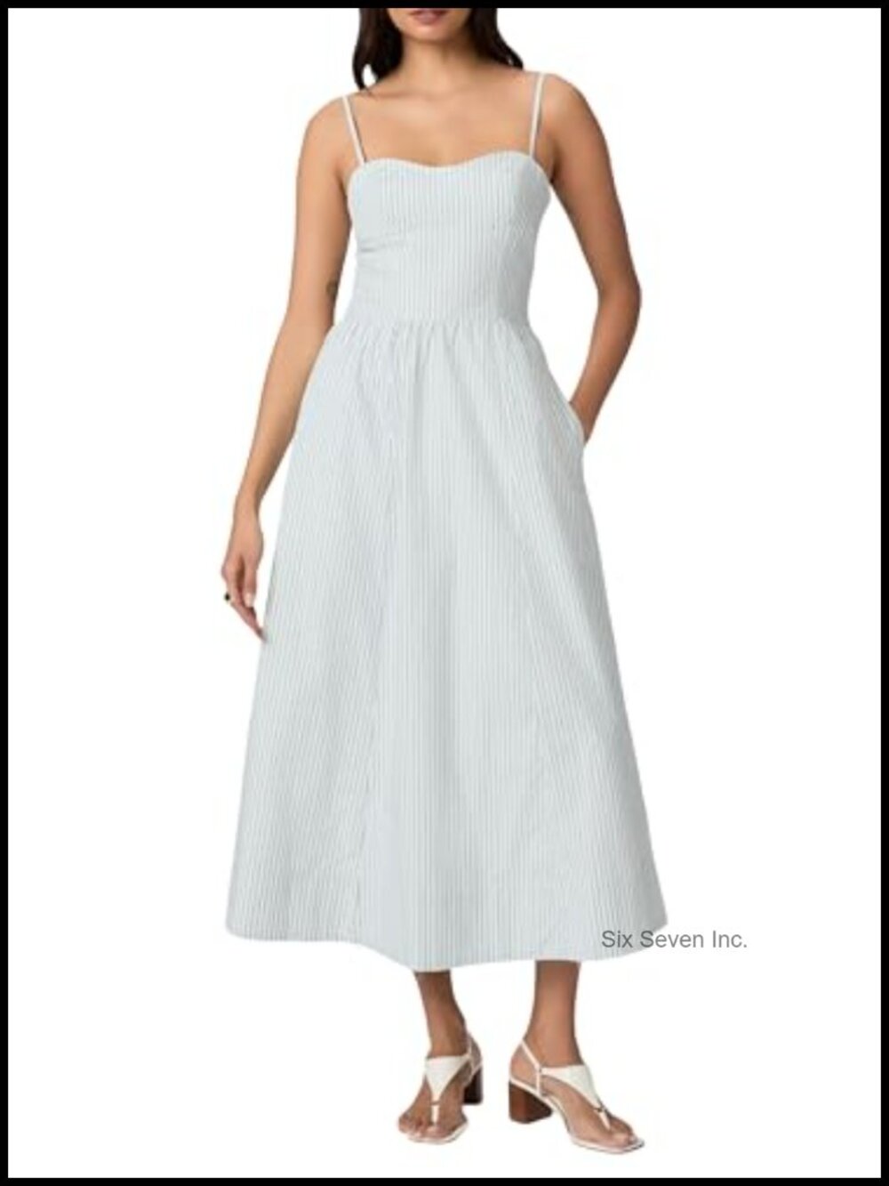 Women's Fit & Flare Midi Dress Sleeveless Sweetheart Neck with Zipper Back
